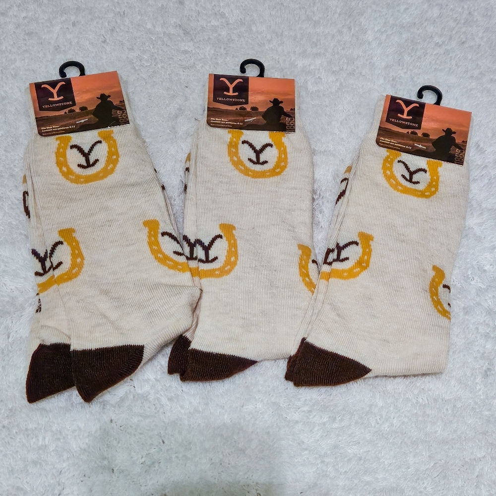 New Yellowstone Y Logo 3 Pack Socks